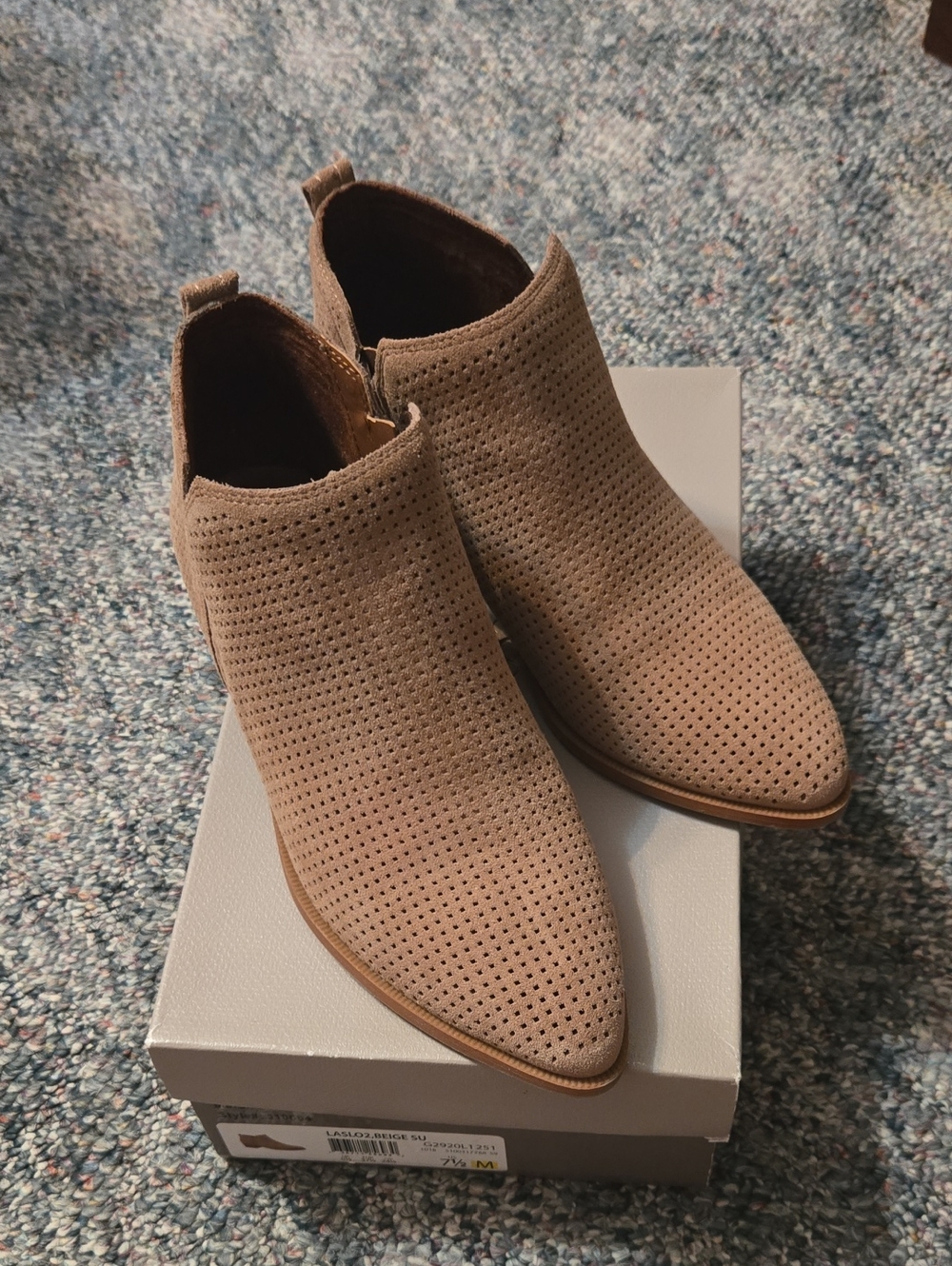 Franco Sarto Taupe Perforated Pointed Toe Ankle Booties